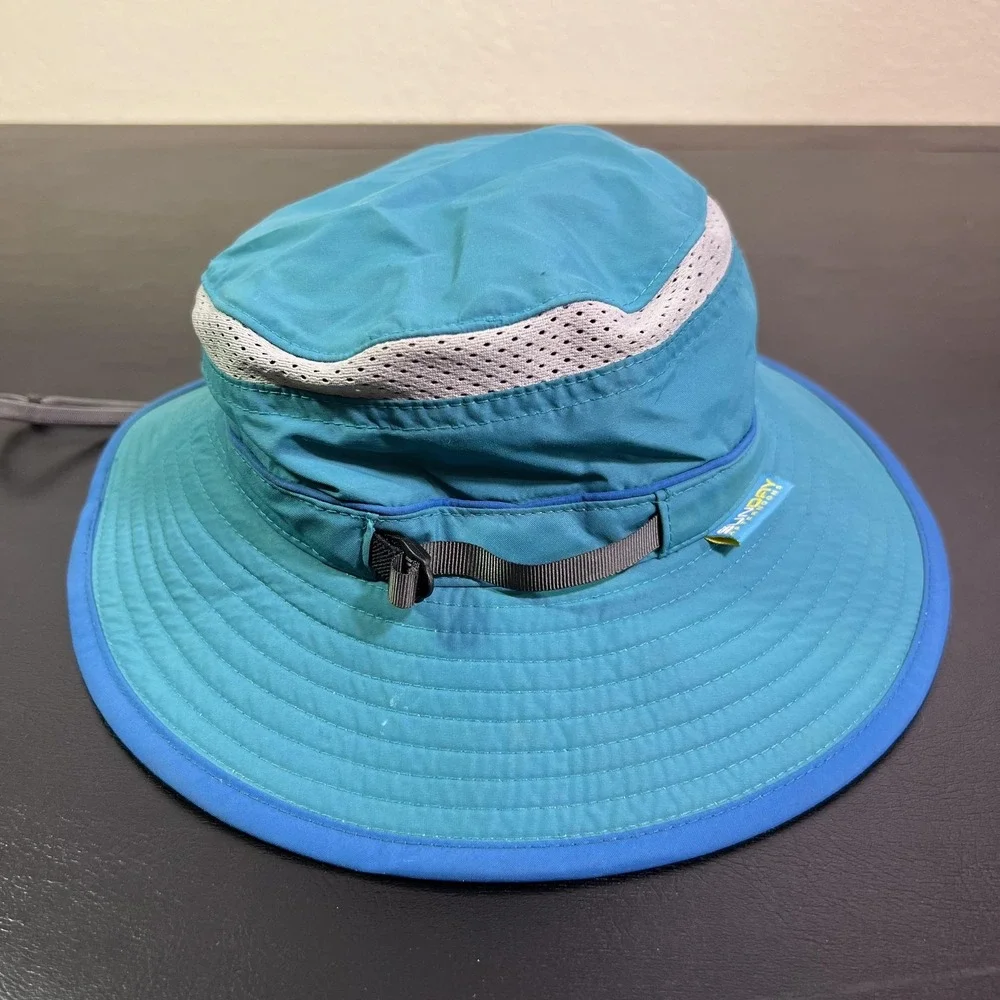 Sunday Afternoons Boys Sun Hat M Blue Wide Brim Mesh Chin Strap Adjustable Kids